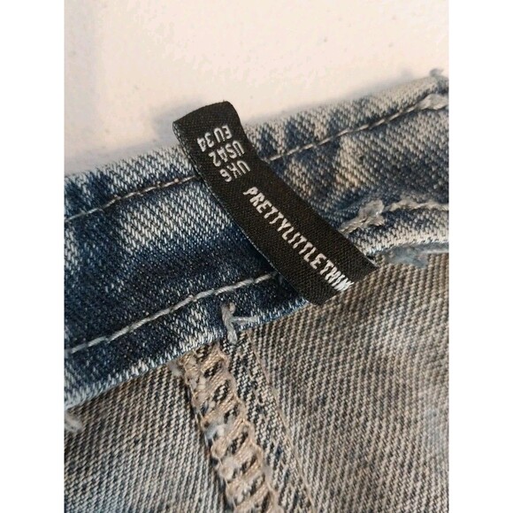 Pretty Little Thing Denim Corset Top Sz 2 Blue Stonewashed Distressed Full Zip - Picture 9 of 10